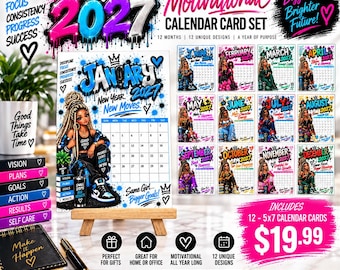 2027 Motivational Desk Calendar Cards | 12 Month 5x7 Calendar Set | Inspirational Office Decor | Goal Setting Gift for Her