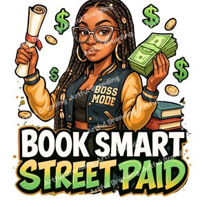 Boek Smart Street Paid-shirt – Black Girl afstudeercadeau, Boss Mode Graphic T-shirt, Boho Braids College Grad-shirt, Urban Cartoon Apparel