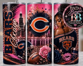 Chicago Football Inspired Glam Tumbler | Personalized Football Fan Gift | 20oz Stainless Steel Tumbler | Optional Custom Name