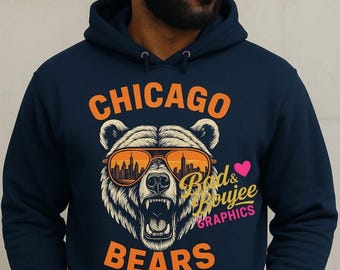 Chi Football Hoodie:  Roaring Bear Skyline