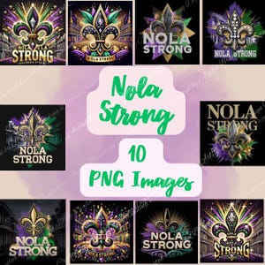 Descarga digital NOLA Strong: conjunto de 10 imágenes PNG con diseños llamativos de flores de lis