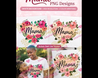 Diseño PNG de corazón floral para mamá / Gráfico de sublimación para el Día de la Madre (PNG, fondo blanco)