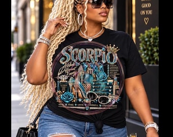 Scorpio PNG, Rhinestone Scorpio Zodiac PNG, Boujee Scorpio Design, Turquoise Gold Zodiac Sublimation, Scorpio Birthday Shirt Design