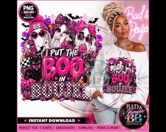 Pink Halloween PNG, Boujee Ghost Design, Sassy Spooky Season Graphic (Digital Download)