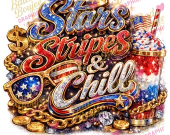 Diseño PNG de barras y estrellas para el 4 de julio, gráfico patriótico con brillo (descarga digital)