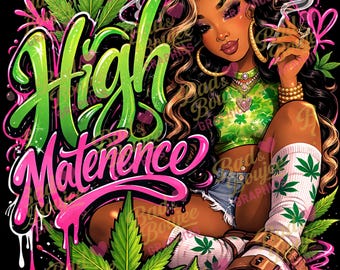 Chica fumadora de marihuana de alto mantenimiento PNG / Chica de marihuana con grafiti PNG / Gráfico urbano de ropa urbana / Diseño de camiseta de chica cannábica / Gráfico 420 PNG