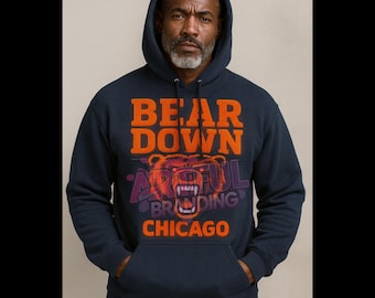 Embroidered Look Chicago Hoodie • Roaring Bear Graphic, Sports Fan Apparel