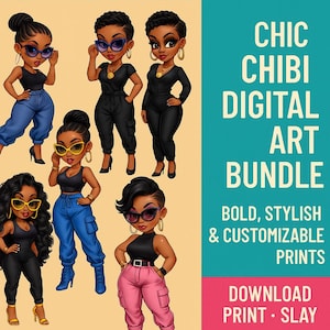 Impresiones artísticas digitales elegantes en estilo chibi: llamativas, elegantes y personalizables para tu espacio