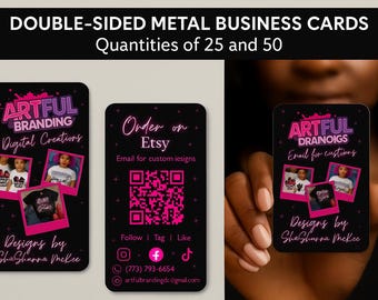 Tarjetas de presentación de aluminio personalizadas: Diseño de sublimación a doble cara (25 o 50 tarjetas)