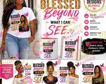 Afrocentric Woman Blessed PNG | Faith Based Christian Graphic Tee Design (Digital Download)