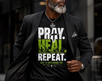 Pray Heal Repeat PNG | Mental Health Awareness Design | Faith Based Digital Download | Christian Streetwear Graphic | DTF Sublimation File