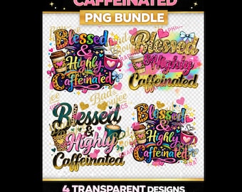 Paquete PNG de imágenes prediseñadas "Bendecido y con mucha cafeína" / Gráfico de "Fe en el café" (Descarga digital)