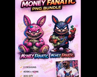 Paquete PNG de fanático del dinero / Oso de peluche urbano, gráfico de conejo urbano (descarga digital)