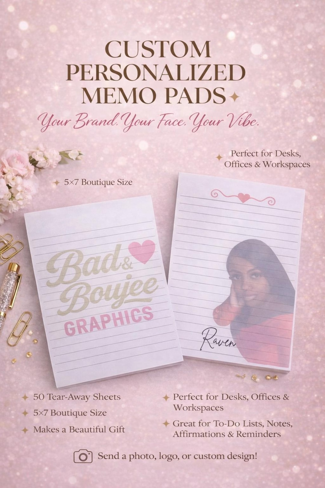 Custom Photo Memo Pad | Personalized Stationery, Business Branding (5x7 ...