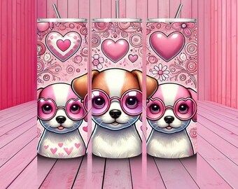 Valentine's Day Dog Design Sublimation PNGs for 20 oz Skinny Tumblers - Adorable Poodles & Puppies