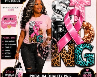 STRONG Breast Cancer Awareness PNG | Pink Ribbon Leopard Marble Foil Design (Digital Download)