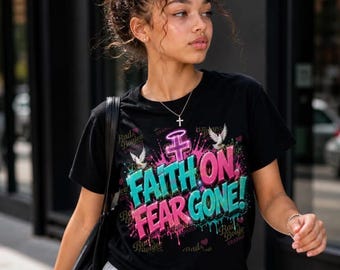 Graffiti Faith On Fear Gone PNG, Pink Turquoise Christian Sublimation Design (Digital Download)