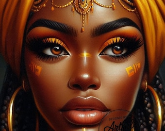 Pintura al óleo de una princesa africana: Retrato para decorar la pared (imagen digital)