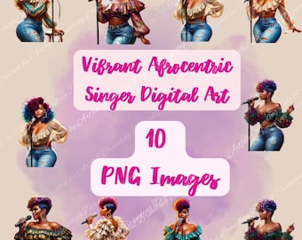 Vibrant Afrocentric Singer Digital Art - Bold & Colorful Performance Scene Artwork (Set of 10 Designs)