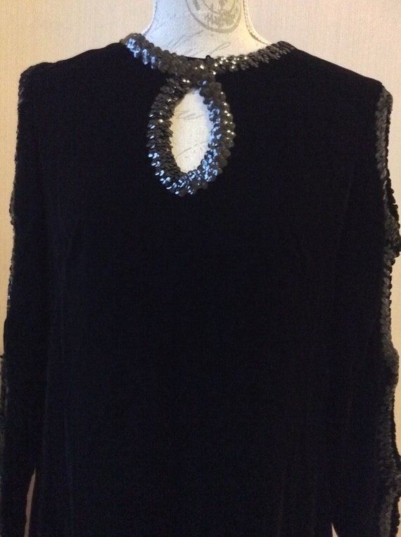 Vintage Frank Usher black velvet and sequin maxi … - image 2