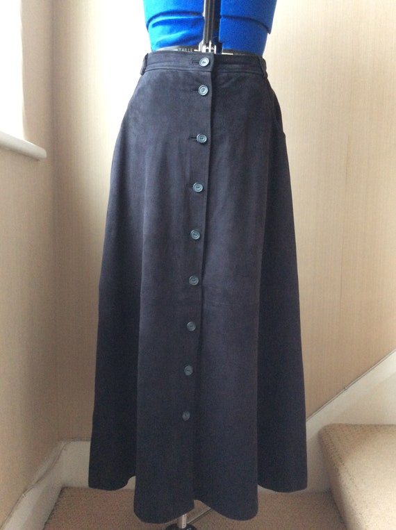 Vintage Jaeger Navy Suede Midi skirt