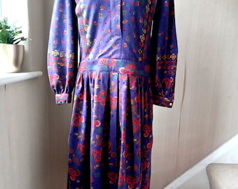 Vintage Purple Paisley Print Dress