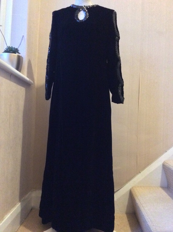 Vintage Frank Usher black velvet and sequin maxi … - image 1