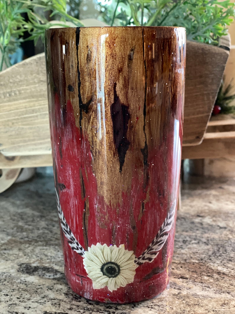 skull Fall Deer Decorated Cup Glitter Stainless Steel Tumbler travel mug Flowers Distressed wood personalize insulated