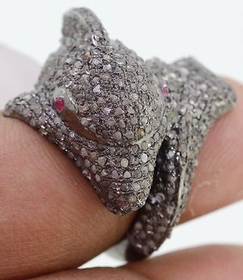 Dolphin Shape Ruby Rose cut Diamond Ring,Rose cut Diamond Ruby Ring