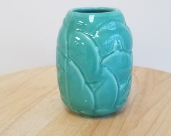H Brannam Barnstaple England Vintage Turquoise Handmade Pottery Vase / Glazed Painted Ceramic Vase
