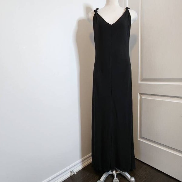 Max Studio Geknotete Träger Lang Schwarz Geripptes Maxikleid Größe Medium/ Vintage Schwarzes Slipkleid