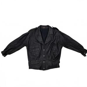 Vintage Leather Jacket Large Bomber Drop Shoulder Textured Snap Up Distressed