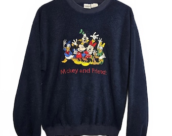 Disney Sweatshirt Men's Small Blue Crewneck Fleece Mickey Mouse Friends 1990s