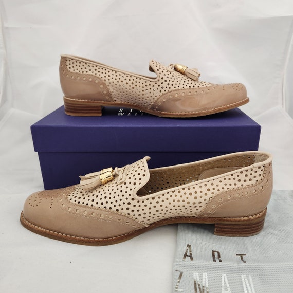 Stuart Weitzman Nice Guy Pan Napa Perforated Tassel Loafers