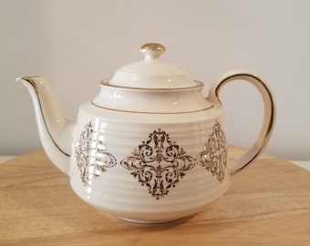 Vintage Sadler China Ivory And Gold Design Teapot, Sadler England High Tea Teapot 3579