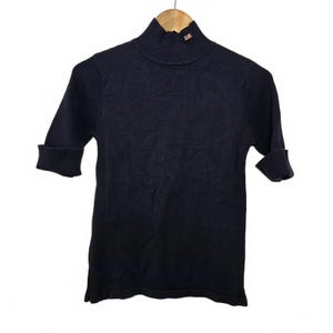 Polo Ralph Lauren Sweater Women&#39;s Medium Cotton Navy Blue Mock Neck Short Sleeve