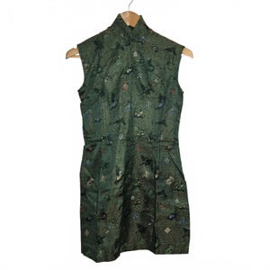 Handmade Silk Chinese Traditional Dress Small Green Cheongsam Sheath Brocade