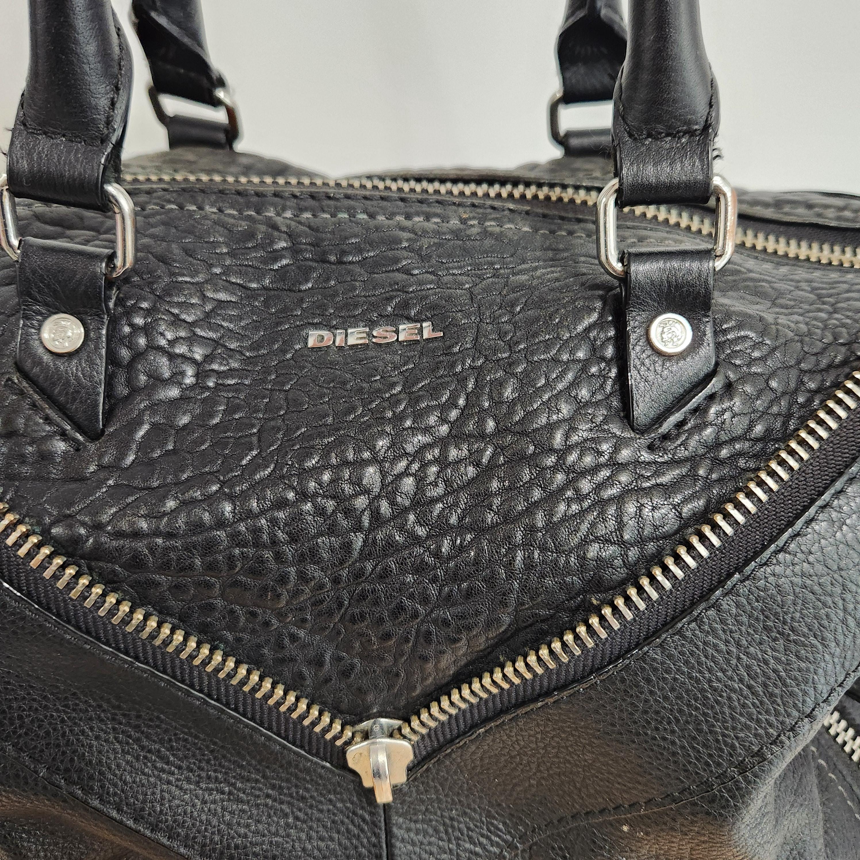 Diesel Black Pebbled Leather Boston Bag, Top Handle Zipper Detailing, 2000s, Y2K - Etsy Diesel Black Pebbled Leather Boston Bag, Top Handle Zipper Detailing, 2000s, Y2K - Etsy