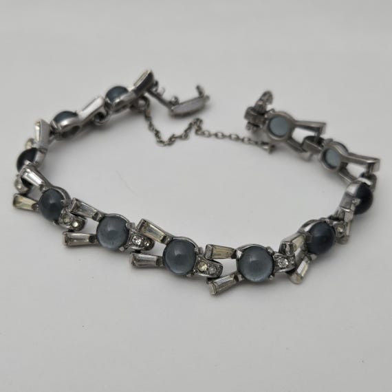 Mazer Bros Smokey Blue Cabochon Gemstone Baguette Rhinestone Chain