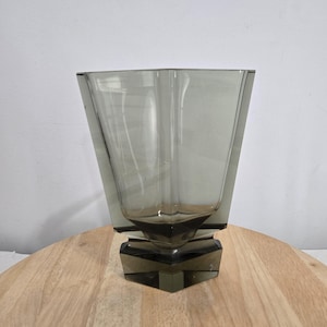 MCM Faceted Diamond Geometric Shape Thick Heavy Glass Vase Smokey Gray