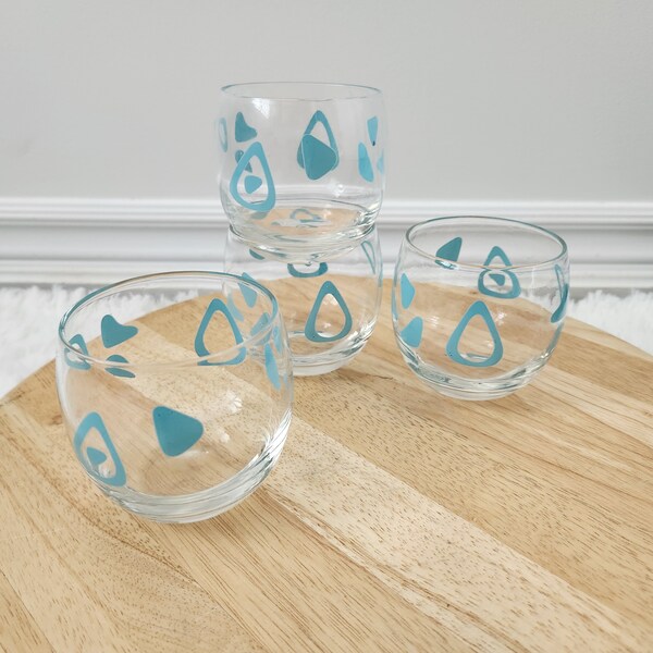 Set of 4 MCM Atomic Amoeba Boomerang Roly Poly Chubby Whiskey Stemless Wine Glasses