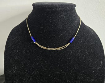 Vintage 800 Silver 3 Strand Lapis Lazuli Necklace Mid Century Modernist Minimal