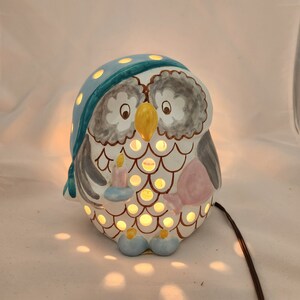 1989 Peggy Pottery Ceramic Owl Lamp, Night Light