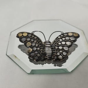 Vintage 925 Stamped Silver Butterfly Brooch, Circular, Detailed Butterfly Pin 1970s-1980s