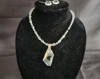 Set of Clear Crystal Statement Necklace, Earrings 325 Sterling Silver Jewelry Set