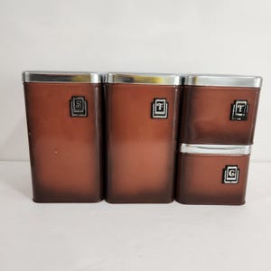 Ekco Set 4 Blechdosen Mehl, Zucker, Kaffee, Tee Metallkanister / Made in Canada, Retro Küchenlagerung