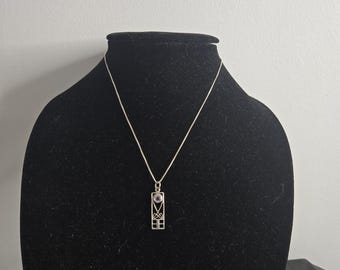 Vintage Sterling Silver Art Nouveau Style Amethyst Rose Bar Pendant Necklace