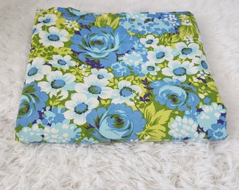 Wabasso Vintage Double Size Top Flat Sheet Blue Large Allover Floral Pattern,