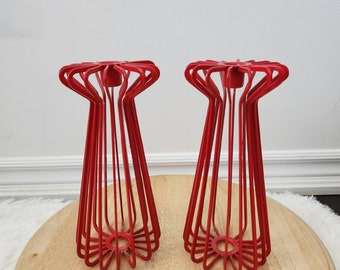 Set of 2 1990s Ikea Tradig Red Metal Wire Candlestick Holders, Ehlen Johansson Scandinavian Design