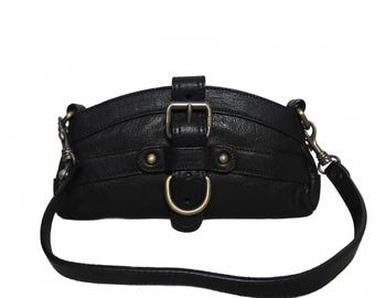 Vintage Bally Purse Black Leather Shoulder Bag Antique Brass Detachable Strap